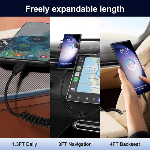 Samsung S24 Type C Coiled Charging Cable 3FT for Galaxy S24/S23/S22/S21/S20, A15/A14/A53/A54, Android Auto USB C Cable Car Charger for iPhone 15 P...