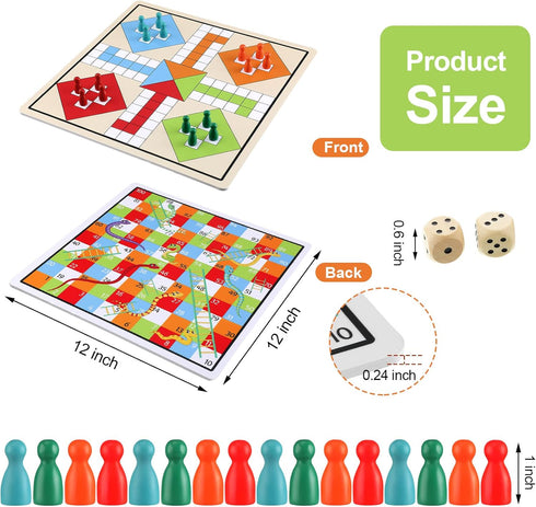 2 in 1 Snakes and Ladders, Ludo Game Set, 12 x 12 Inch Ludo Board Game 2-4 Players Family Dice Games Set Classic Double Sided Game Board for Adult...