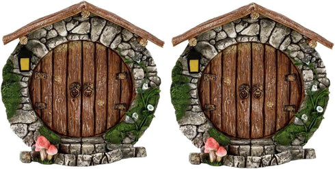 2Pcs Fairy Garden Doors and Windows for Trees Miniature Fairy Gnome,DIY Yard Art Garden Sculpture Decoration Decor, Wooden Doors and Windows in Th...
