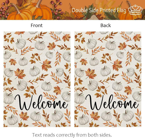 CROWNED BEAUTY Fall Garden Flag 12x18 Inch Double Sided for Outside Pumpkin Maple Leaf Burlap Small Seasonal Autumn Yard Decoration...