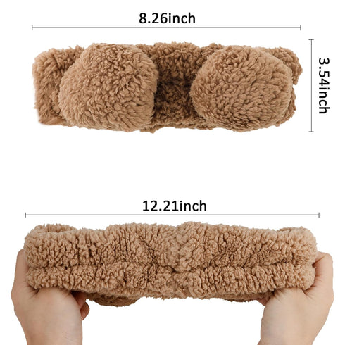 YISSION 2PCS Bear Ears Spa Headband No Slip Head Band for Face Wash Makeup Skincare Facial Headband Elastic Hair Band Carol Fleece Headbands for W...