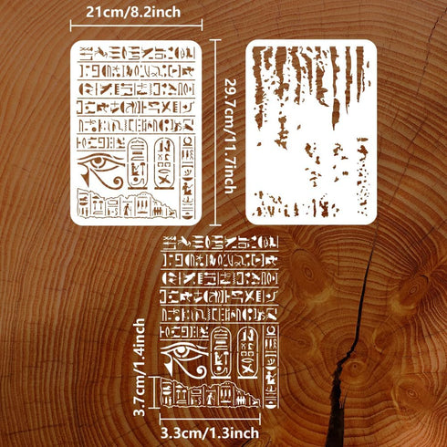 FINGERINSPIRE 2 Pcs Egyptian Hieroglyphs Painting Stencil 8.3x11.7 inch Reusable Eye of Horus Pattern Drawing Template Ink Texture Decoration Sten...