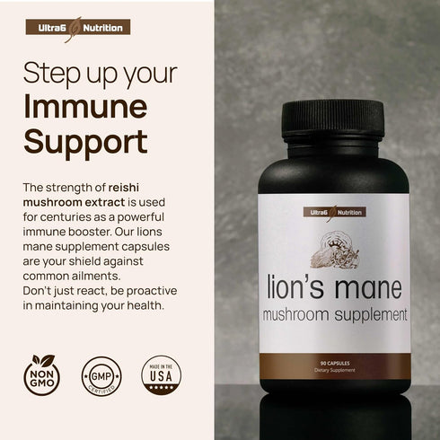 Organic Lions Mane Capsules - Lions Mane Supplement with Reishi, and Cordyceps - Immune Health & Cognitive Supplement - Mushrooms & Lion's Mane Mu...