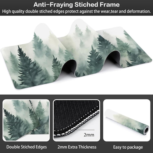 Extended Large Gaming Mouse Pad, Misty Forest Large Desk Mat for Desktop XXL, Non-Slip Rubber Base Stitched Edges Long Computer Keyboard Desk Pad ...