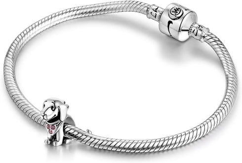GW 925 Sterling Silver Puppy Dog Animal Charms Bead Fit European Bracelets for Dog Lover (Pink-Puppy-212)...