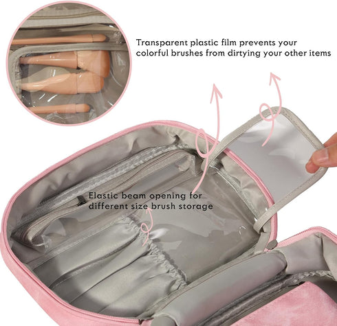 Travel Size Makeup Brush Bag for Women, 2024 Latest Premier PU Leather Cosmetic Bags for Traveling, Cute Skincare Make Up Storage Bag Organizer, C...
