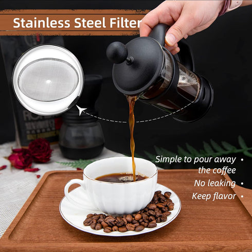 RAINBEAN Mini French Press Coffee Maker, 1 Cup, 12oz, Maximum Flavor Brewer with Stainless Steel Filter, 350ml - Small...