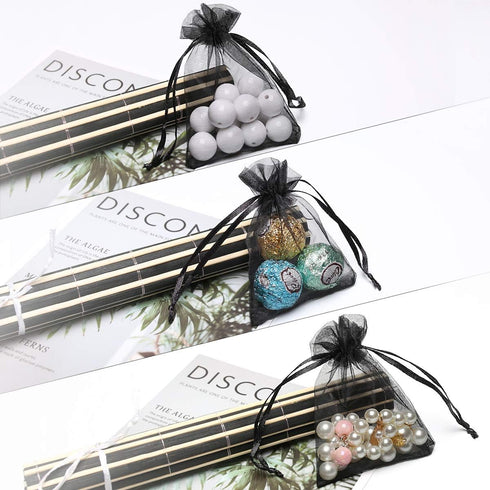 Akstore 100Pcs 2.8"x3.6"(7x9cm) Sheer Drawstring Organza Jewelry Pouches Wedding Party Christmas Favor Gift Bags (Black)...