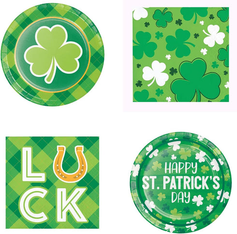 St Patrick's Day Paper Plates an Napkins | Bulk Dinnerware | Disposable Dessert Plates | Print tableware | Print napkins | Party supplies | Clover...