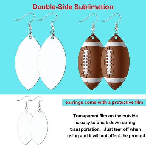 Whaline 36Pcs Sublimation Blank Football Earrings Bulk Double-Sided Heat Transfer Sublimation MDF Earrings with Earring Hooks and Jump Rings for W...