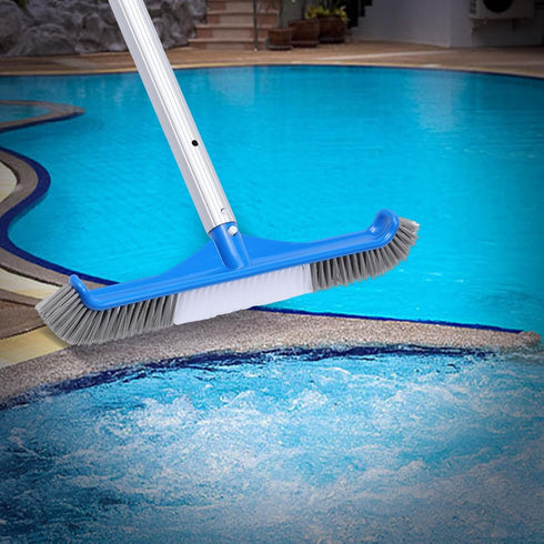 Pool Brush, 16.5" Pool Brushes for Pool Wall Cleaning, Premium Nylon Bristles Pool Brush Head with Easy Clip, Curved Ends High-Efficiency Pool Scr...