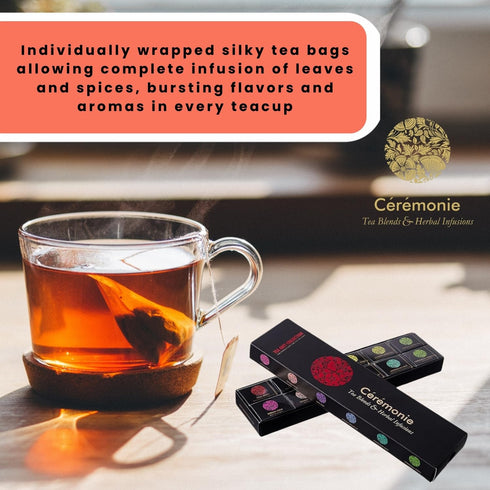 Ceremonie Tea Herbal Variety Pack - Kosher Set - Assorted Sampler With 12 Individually Wrapped Silky Mesh Herbal Bags - Single Serve Pouches...