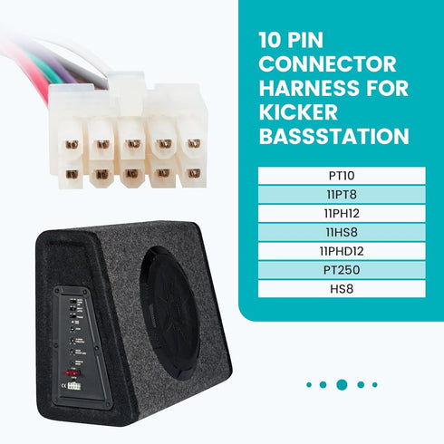 10 Pin Stereo Wiring Harness for Kicker Bass Station, Radio Wiring Harness Plug Compatible with Kicker PT10 11PT8 11PH12 11HS8 11PHD12 PT250......
