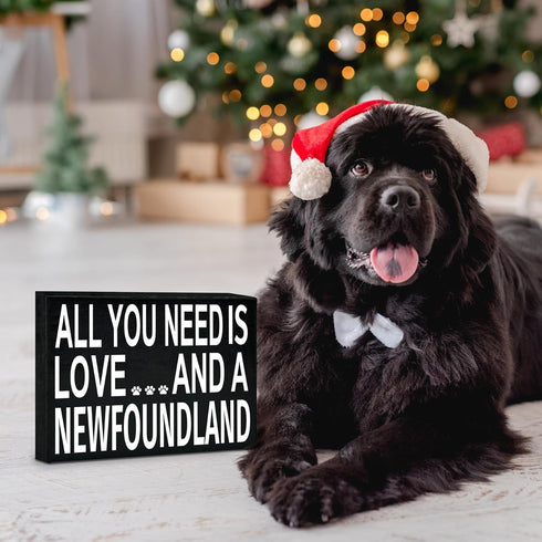 JennyGems Newfoundland Gifts, All You Need Is Love and a Newfoundland Wooden Sign, Newfoundland Dog Mom, Shelf Decor and Wall Hanging, Made in USA...