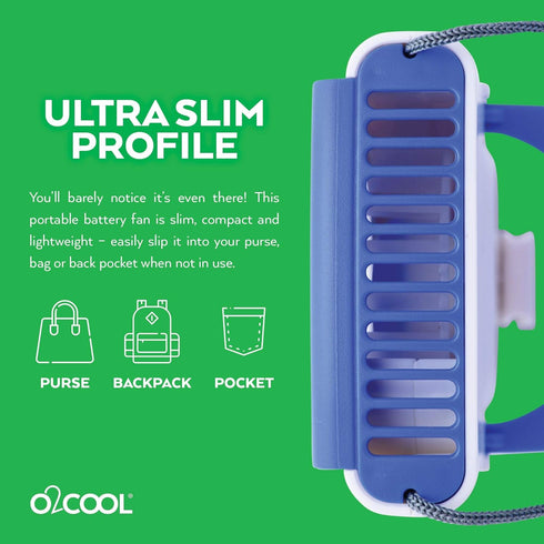 O2COOL Deluxe Necklace Fan | Battery Powered, Hands-Free Personal Cooling Fan w/Adjustable Lanyard, Table Top Stand + Wearable Clip - Dark Blue (2...