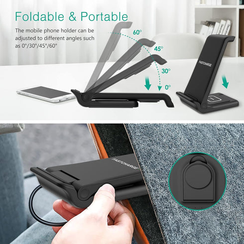 ORIA Wireless Charger, 3 in 1 Foldable Wireless Charging Stand, 15W Fast Wireless Charger, Compatible for iOS Phone 11/12/13/14/Pro/Max/i Watch/Ea...