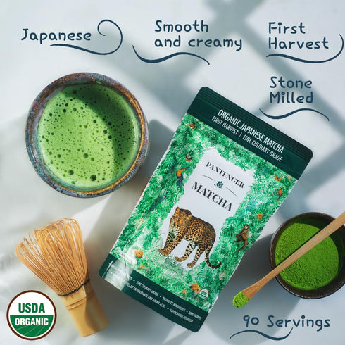 Organic Matcha Green Tea Powder | 3.5 OZ - 80 Servings | Latte & Smoothie Grade | Japanese - First Harvest - Stone Milled | By Pantenger...