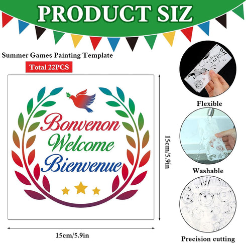 HOWAF 16pcs International Sports Go for The Gold Stencils, International Flags of The World Painting Stencils Decoration,2024 Paris Summer Games P...