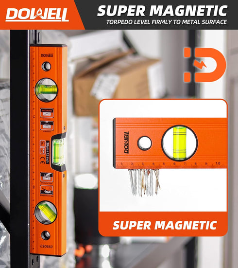 DOWELL 12 Inch Magnetic Spirit Level with Metric Scale, 3 Different Bubbles-45°/90°/180°HY030660...