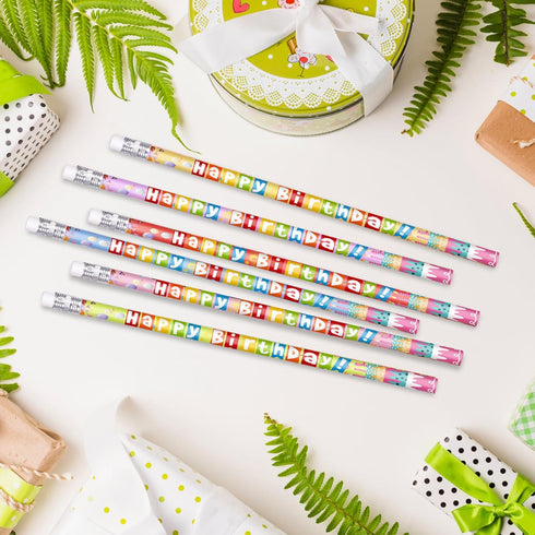 24 Pcs Happy Birthday Pencils Colorful Birthday Pencil for Students Wooden Pencils with Erasers Birthday Pencils for Teacher Classroom Reward Birt...