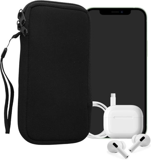 kwmobile Neoprene Phone Pouch Size XL - 6.7/6.8" - Universal Cell Sleeve Mobile Bag with Zipper, Wrist Strap - Black...