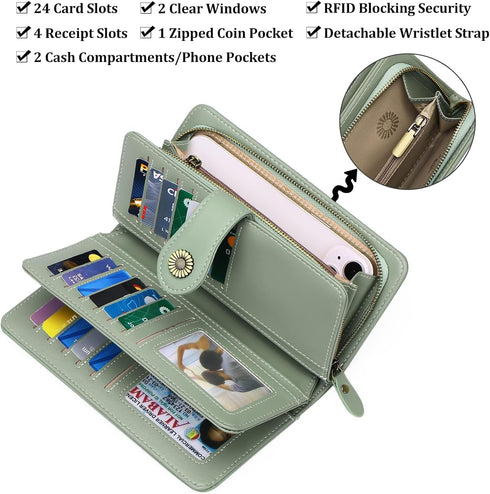 FALAN MULE Women's Wallet Genuine Leather RFID Blocking Large Capacity Trifold Ladies Wallet...