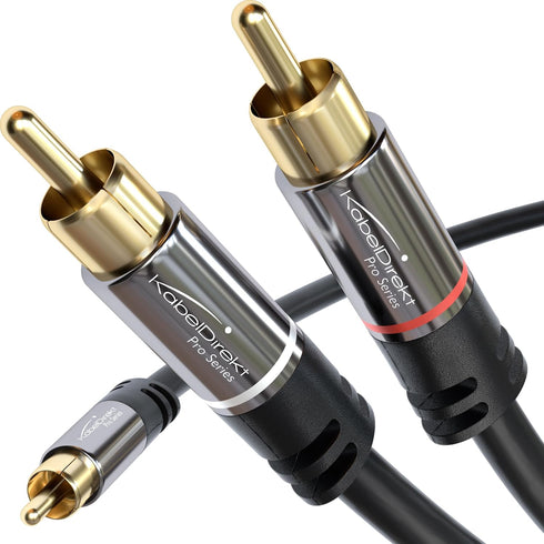 KabelDirekt – RCA/Phono Y Cable – 25ft Long – 1 to 2 RCA/Phono, Stereo Audio Cable (Coax, Male/Male Plugs, Analog/Digital, Adapter for subs/amps/H...