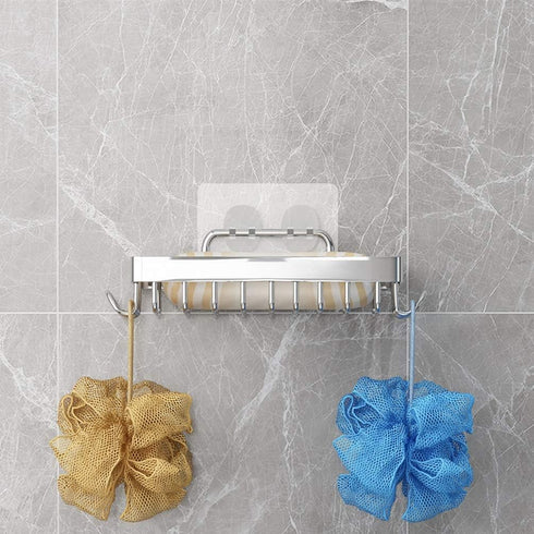 Shower Soap Holder with 4 Hooks, 304 Stainless Steel Adhesive Soap Dish, Silver...