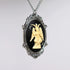 Sitting Satanic Baphomet Cameo In Silver Finish Frame Necklace Pendant Ivory on Black...