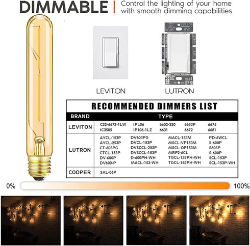 Leools E26 LED Bulb Dimmable 4W led Bulb Equal 40 Watt Light Bulb Warm White 2500K Amber Edison Bulb AC120V 350lm T10 led Bulb for Rustic Pendant,...