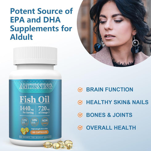 Fish-Oil Omega3-Fatty Acids-Supplement Small-Softgels - 180Count 1440mg for Healthy Heart Brain Eyes Support High EPA DHA Easy to Swallow...