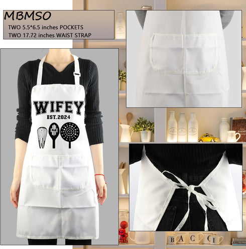 MBMSO Hubby Wifey Cooking Aprons for Couples Apron Sets Hubby and Wifey Est.2024 Wedding Gift for Newlywed His and Hers Apron...