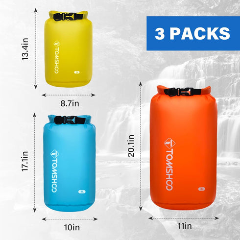 TOMSHOO Dry Bag 3-Pack/5-Pack, Lightweight Waterproof Bags Roll Top Sack Set Keeps Gear Dry for Hiking, Beach, Fishing, Kayaking, Boating, Swimmin...