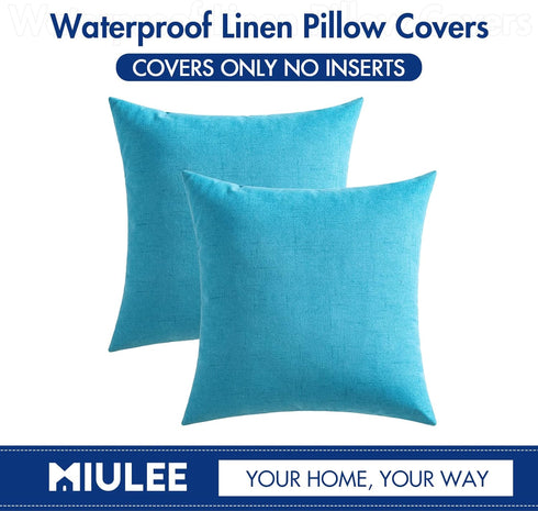 MIULEE Pack of 2 Outdoor Throw Pillow Covers Waterproof Decorative Soft Pillowcases Linen Farmhouse Square Cushion Shams for Patio Balcony Couch G...