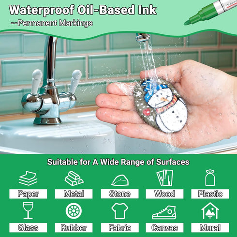 Oil Based Paint Pen, Permanent Paint Marker: Quick-Dry, Waterproof Marker Set of 12 for Rock Painting, Glass, Fabric, Ceramic, Wood, Metal, Mug, P...
