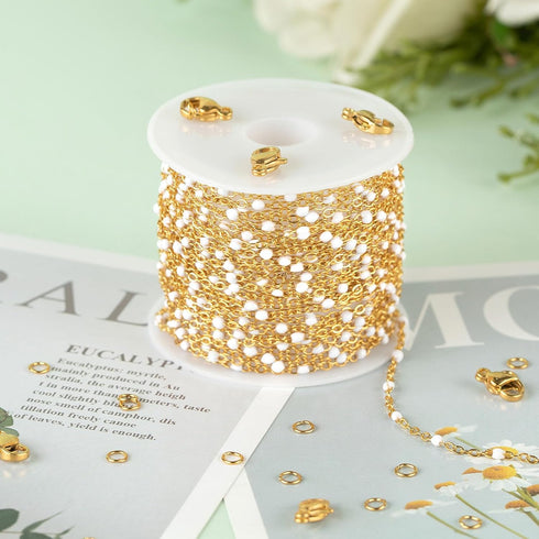 KYUNHOO 16.4 Feet/5M Stainless Steel Beaded Chain for Jewelry Making Gold Filled Chain Bulk Thin Cable Link Chains with Jewelry Findings for DIY C...