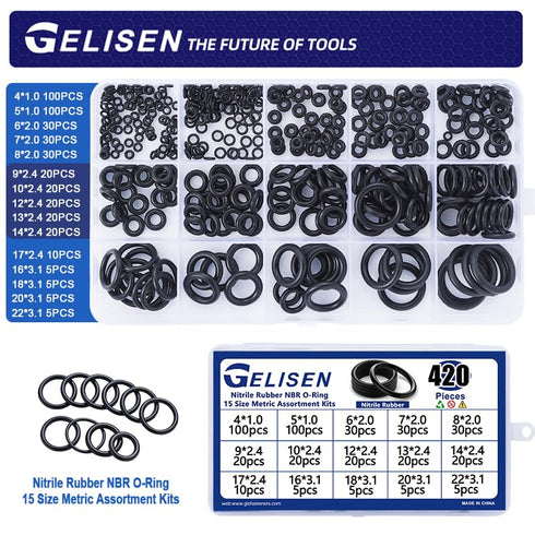Gelisen 420Pcs Nitrile Rubber O-Rings Kit 15 Sizes Universal NBR Metric Washer Gasket Assortment Set for Hydraulics, Pneumatics & Plumbing Sealing...