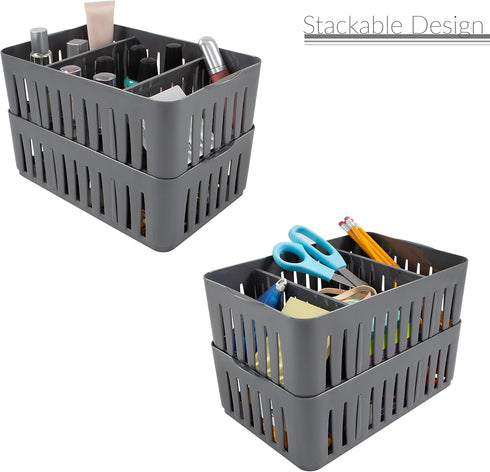 Simplify 3 Compartment Stackable Bin with Adjustable Dividers | Drawer Organizer | Storage Basket | Good for Office | Desk Supplies | Dorm | Bathr...