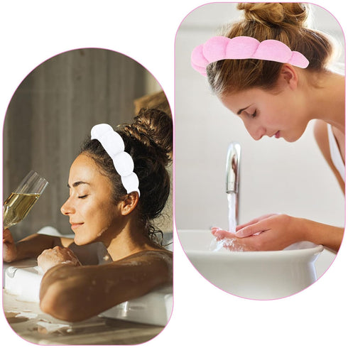 2 PCS Puffy Spa Headband for Women Sponge Headbands for Girls Terry Towel Cloth Fabric Head Band for Skincare,Makeup Removal,Face Washing,Facial M...