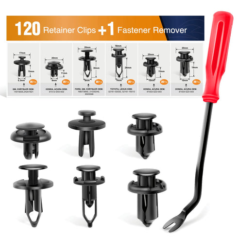 GOOACC GRC-30 120PCS Car Retainer 6.3mm 8mm 9mm 10mm Expansion Screws Replacement Kit Bumper Push Rivet Clips, 1PC Fastener Remover...