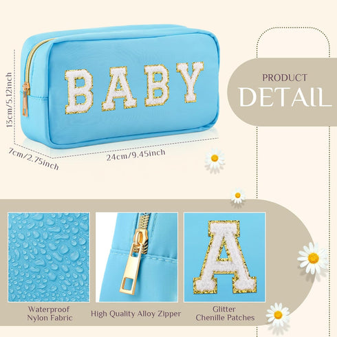 Sanwuta 2 Pieces Nylon Cosmetic Bag Chenille Letter Makeup Bag Pouch Zipper Travel Toiletries Pouch Preppy Patch Cosmetic Travel Toiletry Bag for ...