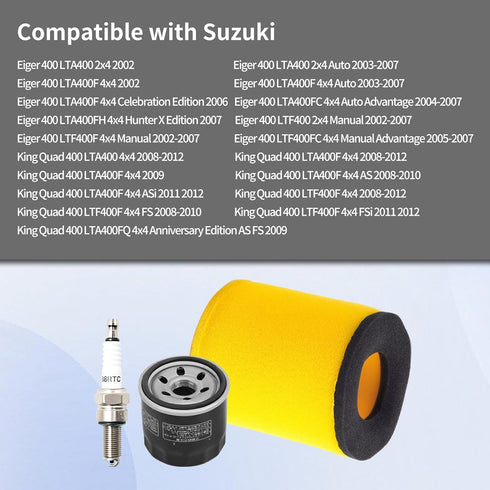 13780-03G00 Air Filter Oil Filter 1651003G00 Spark Plug for Suzuki Eiger 400 LTA400 LTA400F LTA400FC LTA400FH 2x2 4x4 Manual 2002-2007 King Quad 4...