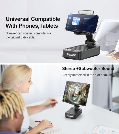 Gifts for Men Women, Joymate Bluetooth Speaker Phone Stand with Charging Function 360° Rotable Adjustable Cell Phone Holder HD Surround Sound for ...