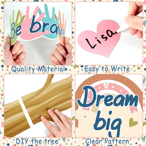 Boho Classroom Tree Bulletin Board Decorations Heart Cutouts Border Welcome Classroom You Belong Here Bulletin Board Decor Supplies for Chalkboard...