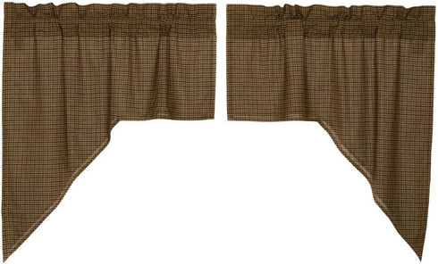 Tea Cabin Rustic 36"x36"x16" Green Plaid Swag Pair Rod Pocket Cotton Kitchen Window Curtains...