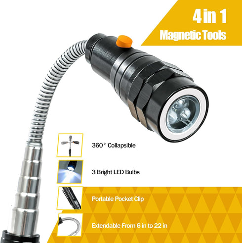 Magnetic Pickup Tool with LED Lights, Telescoping Magnet Flashlight, Cool Gadget Birthday Gifts Christmas Day Gifts for Men, Handyman, Husband, Bo...