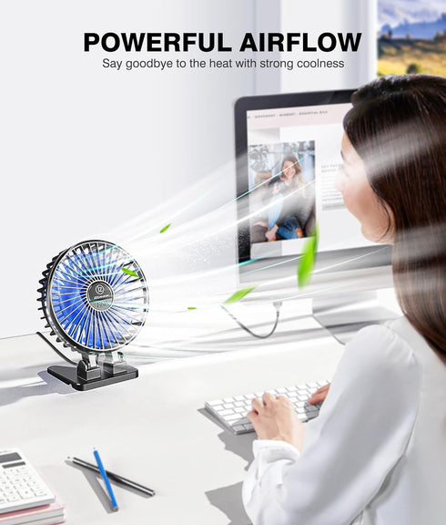 JZCreater USB Desk Fan, Mini Fan Portable, 3 Speeds Desktop Table Cooling Fan, Plug in Power Fan, Rotation Strong Wind, Quiet Personal Small Fan f...
