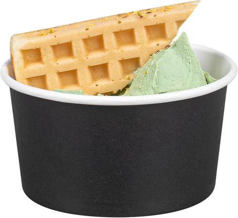 Coppetta 8-Ounce Dessert Cups, 50 Disposable Ice Cream Cups - Lids Sold Separately, Sturdy, Black Paper Frozen Yogurt Bowls, For Hot And Cold Food...