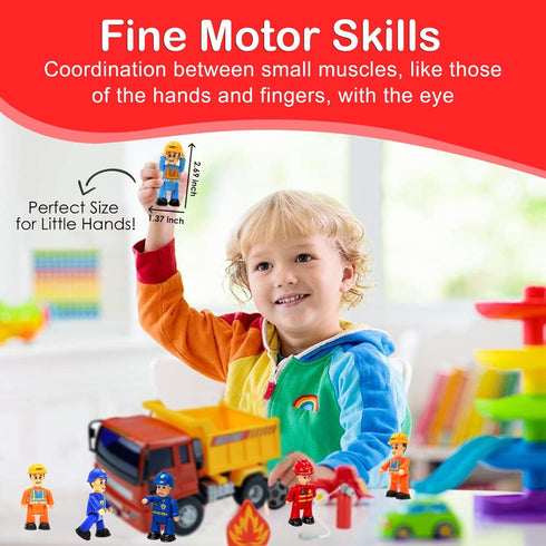 FUNERICA Firefighter, Construction Worker, Police Officer, and Sanitation Community Helpers People Figures for Kids - Little People Toy Figurines ...