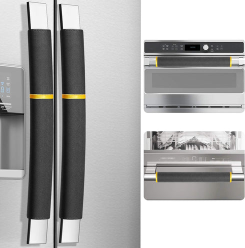 MRKG Refrigerator Door Handle Covers, Set of 4, Washable Without Fading or Cracking, Keep Your Kitchen Appliance Clean from Smudges, Drips, Food Stains, Oil (Black)